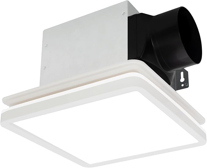 Akicon Bathroom Exhaust Fan with Light, 80CFM 2.0 Sones Exhaust Fan for Bathroom Ceiling, 15W Dimmable 3CCT LED Shower Lights & 3.5W Nightlight Vent Fan for Home, Square, White by Akicon