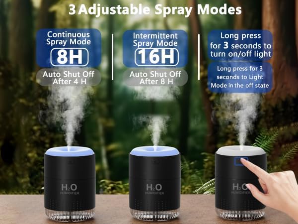 SZO Portable Mini Humidifier, 500ML USB Personal Cool Mist Humidifiers for Bedroom Office Travel Desk, Whisper Quiet 20dB with 2 Mist Modes & Auto Shut-Off, Small Desktop Humidifier（WSQ02 Black） - Image 4