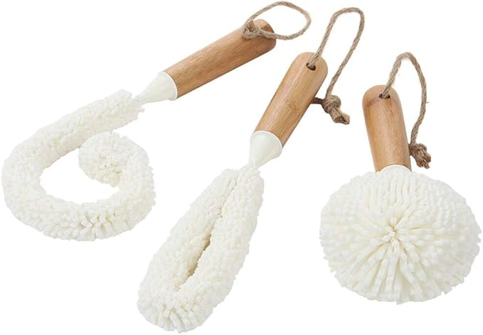 Lily's Home Decanter Cleaning Brush Set with Bamboo Handles, Glassware Cleaning Brushes for Hard to Reach Areas, Ideal for Champagne Flutes, Beer Mugs, Baby Bottles and Narrow Neck Goblets (Set of 3) - Image 4