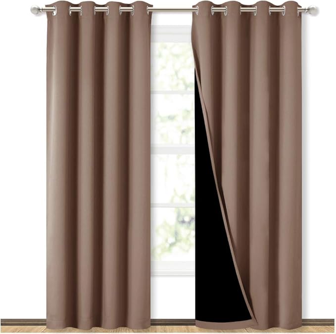 NICETOWN Cold Blocking Curtains, 100% Blackout Curtains Thermal, Noise Reduction and Privacy Curtains for Patio Door, Black Lined Blackout Drapes with Grommet Top, Cappuccino, 1 Pair, W52 x L84 by NICETOWN