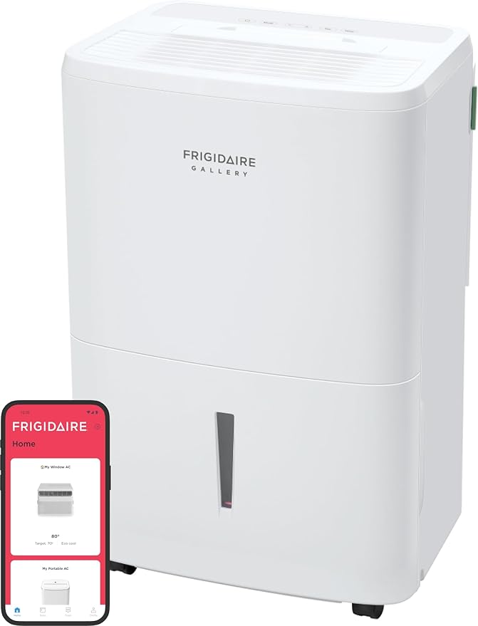 Frigidaire Gallery 2-in-1 50-Pint Portable Dehumidifier with Wi-Fi, Energy Star Certification & Air Quality Monitoring for Medium/Large Rooms & Basements, Custom Humidity Control, Auto Shut Off, White by Frigidaire