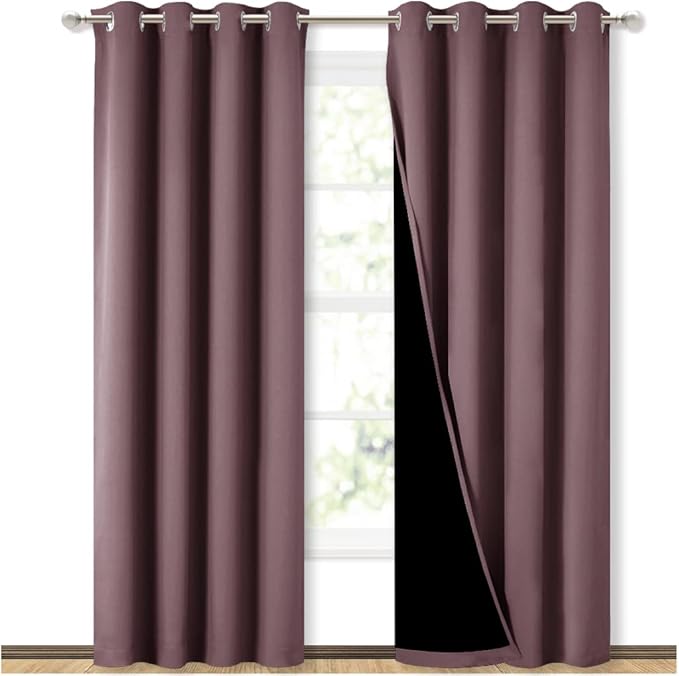 NICETOWN 100% Blackout Curtains 84 inches Long, Pair of Energy Smart & Noise Blocking Out Drapes for Baby Room Window, Thermal Insulated Guest Room Lined Window Dressing(Dry Rose, 52 inches Wide) by NICETOWN