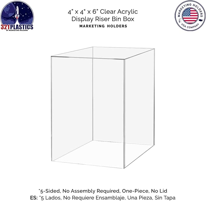 4" x 4" x 6" Clear Acrylic Display Box with One Open Side No Lid Versatile Rectangular Plexiglass Retail Product Riser or Merchandise Storage Bin by Marketing Holders - Image 6