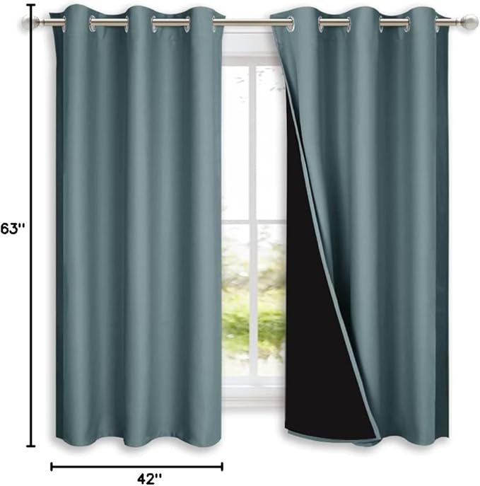 NICETOWN Greyish Blue 100% Blackout Lined Curtains, 2 Thick Layers Completely Blackout Window Treatment Panels Thermal Insulated Drapes for Kitchen (1 Pair, 42" Width x 63" Length Each Panel) - Image 9