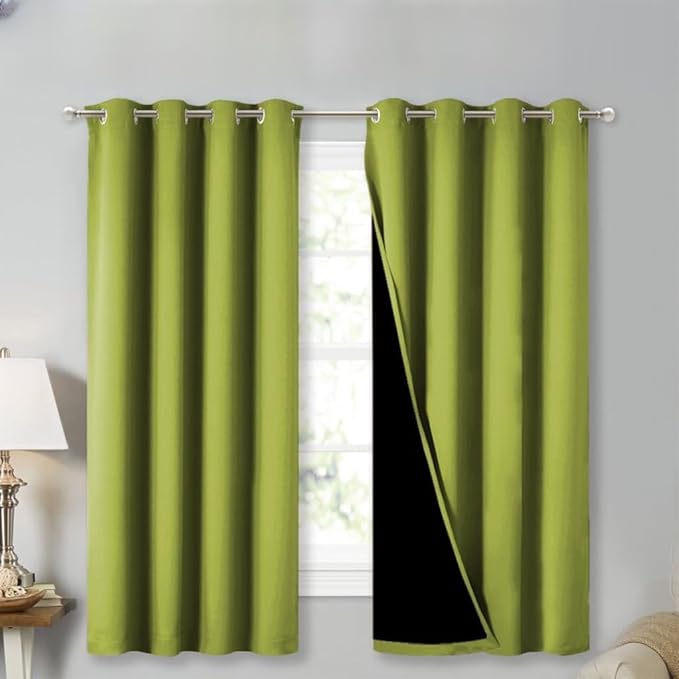 NICETOWN Extra Long Truly Blackout Drapes for Hall and Villa, 46" Width Each Panel, 45" Length, Fresh Green, 2 Pieces, 100% Blackout Window Curtain Panels with Black Lined for Night Shift Worker by NICETOWN