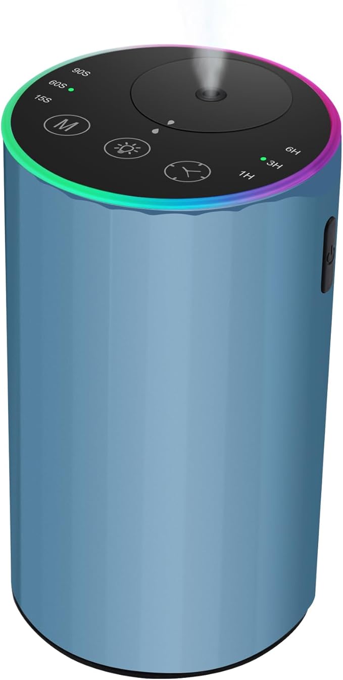 Waterless Essential Oil Diffuser, Battery Powered Mini Scent Air Machine, Aromatherapy Mist Diffuser for Home Room Car Office (Blue) by konchile