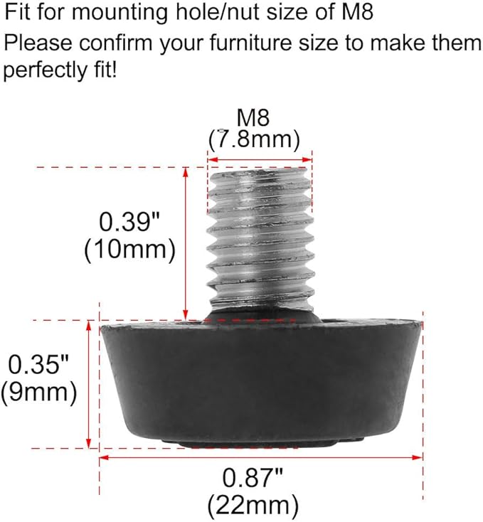 uxcell Metric M8 x 1.25 Furniture Glide Leveling Feet Adjustable Leveler Floor Protector for Table Desk Cabinet Leg 8 Pack - Image 2