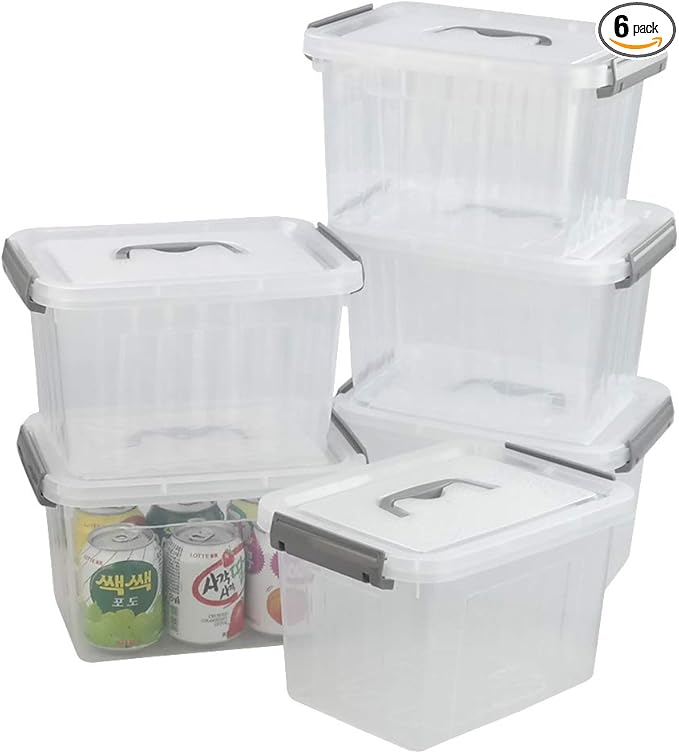 6 Liter Plastic Bins with Lids, Clear Storage Boxes Set of 6 by Unknown