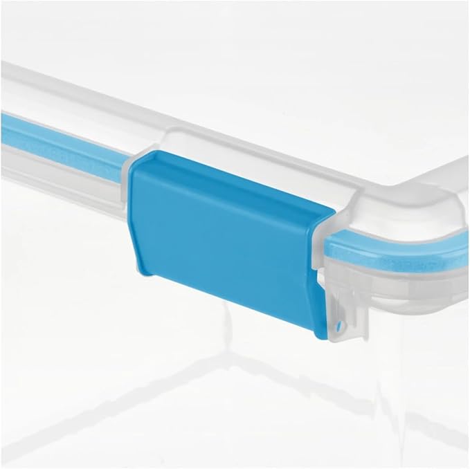 32 Quart Gasket Box, Weather-Resistant Clear File Storage Bin with Latch Lid, Blue - Image 8
