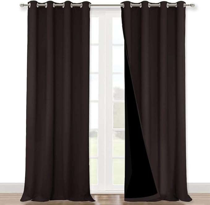 NICETOWN Full Shading Curtains 90 inches Long 2 Panels Set for Windows, Brown, Pack of 2, 52 inches W, Super Heavy-Duty Black Lined Blackout Curtains for Bedroom, Privacy Assured Window Treatment by NICETOWN