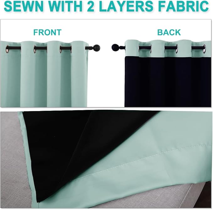 NICETOWN 100% Blackout Window Curtain Panel, Heat and Full Light Blocking Drape with Black Liner for Nursery, 84 inches Drop Thermal Insulated Drapery (Aqua Blue, 1 Piece, 70 inches Wide Each Panel) - Image 3