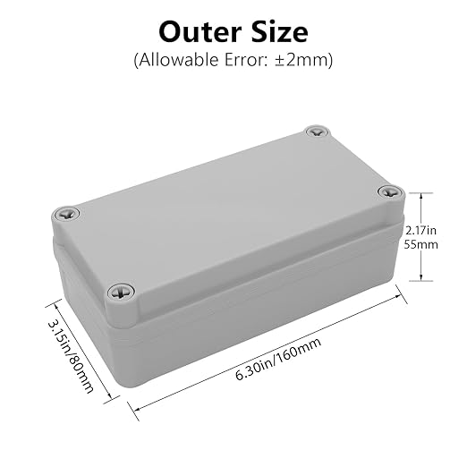 LeMotech Junction Box IP67 Waterproof Dustproof ABS Plastic Project Box for Electrical Outdoor Enclosure Gray 6.3 x 3.1 x 2.2 inch (160 x 80 x 55 mm) - Image 2