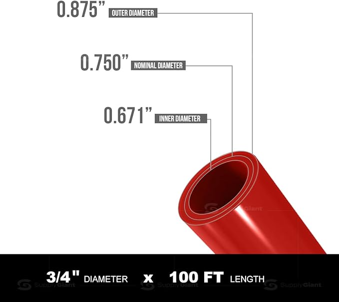Supply Giant Oxygen Barrier PEX-B Pipe 3/4 Inch x 100 Feet Coil, Red Tubing for Radiant and Hydronic Heating Systems, Non-Potable Water Pipe for Winter Season - Image 2