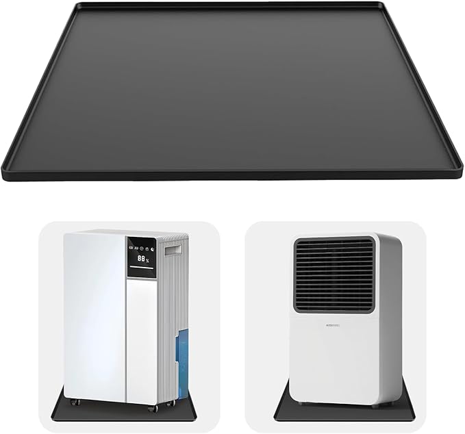 Dehumidifier Drip Mat, 23.6'' x 19.7'' x 0.78'' Humidifier Silicone Drip Mat With Raised Edge, Non-Slip,Spill-Proof, Dehumidifier Drip Tray,Prevent Water Leakage and Protect Floor & Carpet-Black by AMULOKRU