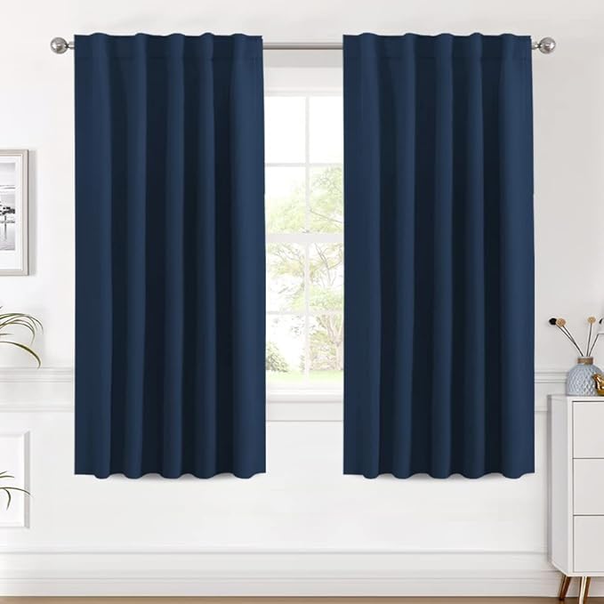 H.VERSAILTEX Blackout Curtains Thermal Insulated Window Treatment Panels Room Darkening Blackout Drapes for Living Room Back Tab/Rod Pocket Bedroom Draperies (2 Panels, Navy Blue, 42 x 63 Inch) by HVERSAILTEX