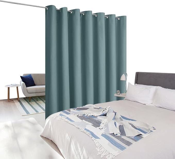 NICETOWN Privacy Room Divider Curtain Screen Partitions, Closet Door Curtain Vertical Blind for Sling Door, Blackout Window Privacy Blinds for Patio (Greyish Blue, 1 Panel, 12ft Tall x 8.3ft Wide) - Image 2