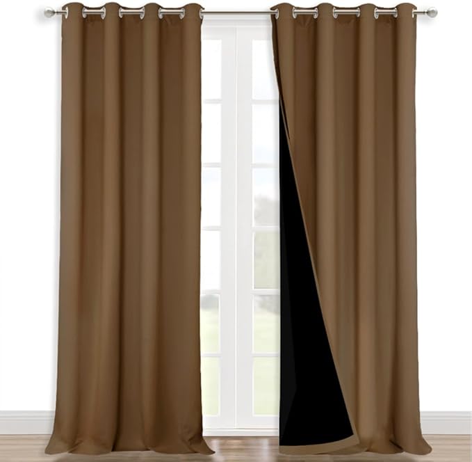 NICETOWN Full Shading Curtains 90" Long 2 Panels Set for Windows, Gold Brown, Pack of 2, 52" W, Super Heavy-Duty Black Lined Blackout Curtains for Bedroom, Privacy Assured Window Treatment by NICETOWN