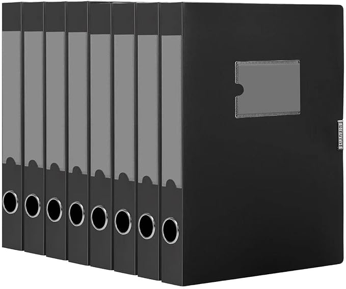 HUA JIE A4 Storage File Boxes Plastic Archives Cases with Lid, File Folder Organizer Document Filing Box for office, Letter Size Paper,31×4×24 cm, Black(Pack of 8) by HUA+JIE