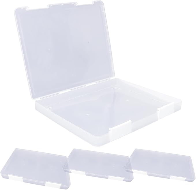 4 Pcs Clear A4 File Storage Boxes with Buckle Closure - A4 Clear Plastic Document Storage Boxes for Document Organization - 12.4 x 9.6 x 1.2 Inches + 11.8 x 8.9 x 0.8 Inches - Image 2