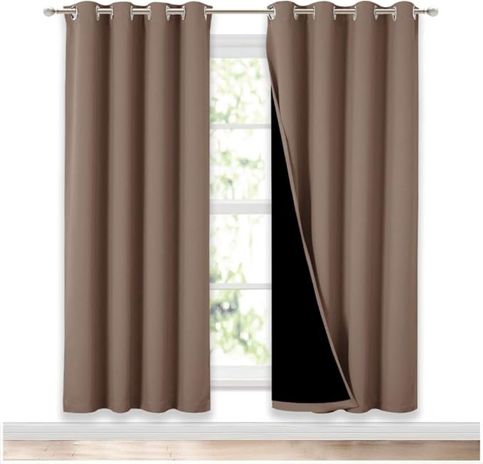 NICETOWN Living Room Completely Shaded Draperies, Privacy Protection & Noise Reducing Ring Top Drapes, Black Lined Insulated Window Treatment Curtain Panels(Cappuccino, 2 Pieces, W52 x L72) by NICETOWN