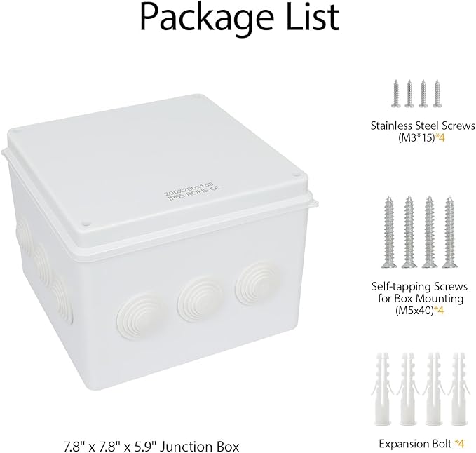 LeMotech Junction Box, ABS Plastic IP65 Waterproof and Dustproof, Universal Electrical Enclosure, Outdoor and Indoor Project Box 7.8X 7.8X 5.9 inch (200 x 200 x 150 mm) - Image 8