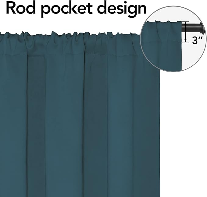 Easy-Going Rod Pocket Blackout Curtains for Bedroom, Room Darkening Window Curtains for Living Room, Thermal Insulated Noise Reduction Solid Window Drapes, 2 Panels(52x84 in, Bluestone) - Image 2