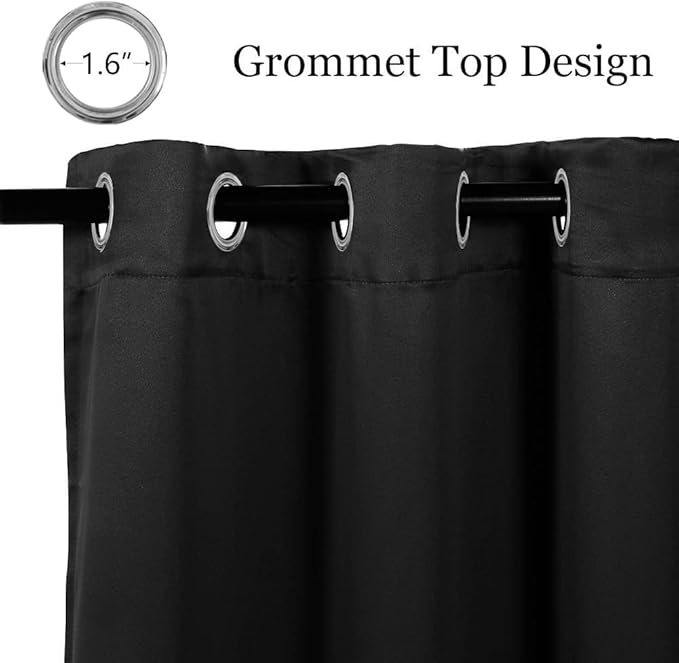 MYSKY HOME Blackout Curtain for Bedroom, Black Curtains for Bathroom 45 Inch Length Grommet Room Darkening Curtain, Amazing Triple Weave Thermal Insulated Curtain, 1 Curtain Panel, 42 x 45 in, Black - Image 2