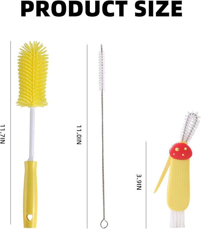 3 Pack Cleaner Brush Kit for Stanley, Bottle Cleaner Brush Set with Straw Brush Cleaner and Cup Lid Cleaning Brush for Stanley Cup, Tumbler Cups, Drinking Glass (Yellow) - Image 2