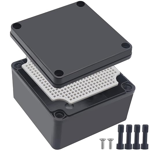 Junction Box,IP67 Waterproof ABS Black Project Box with Mounting Plate Electrical Box Enclosure for Outside Electronics 4.9 x 4.9 x 3inch(125x125x75mm) by Otdorpatio