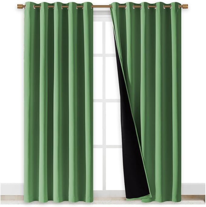 NICETOWN 100% Blackout Window Curtain Panels, Forest Green, 2 PCs, 62" Wide Each Panel, Cold and Full Light Blocking Drapes with Black Liner for Nursery, 84 inches Drop Thermal Insulated Draperies - Image 2