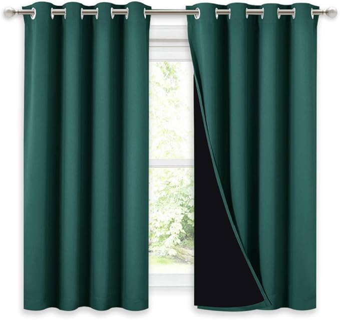 NICETOWN 100% Blackout Curtain with Black Liner, Thermal Insulated 2-Layer Lined Drape, Room Cooling Small Window Drapery for Dining Room (Hunter Green, 1 Panel, 52 inches W by 54 inches L) by NICETOWN