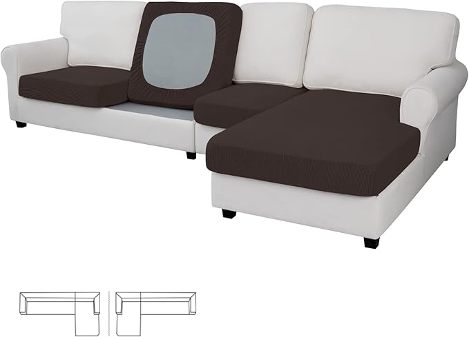 Easy-Going Stretch 4 Pieces Couch Cushion Covers for Sectional Sofa Left/Right L Shape Chaise Lounge Sofa Seat slipcover Anti-Slip Sofa Cover Soft (3 Seater + 1 Chaise, Chocolate) by Easy-Going