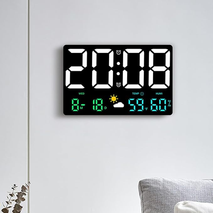 Large Digital Wall Clock with Temperature and Humidity Sensor Colorful Led Weather Forecast Alarm Calendar Timer for Home and Office Use 9.7X6.2 Inch - Image 7