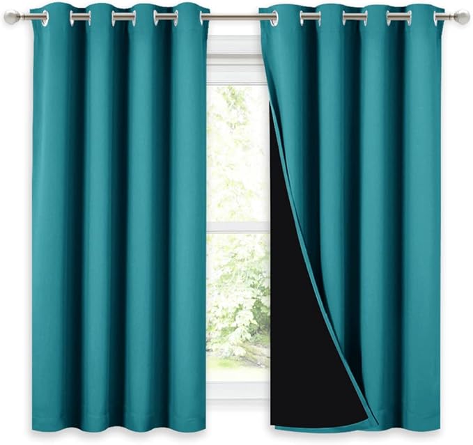 NICETOWN 100% Blackout Curtains 54 inches Long, Double-Deck Completely Blackout Window Treatment Thermal Insulated Lined Drapes for Small Window (Peacock Teal, 1 Pair, 52 inches Width Each Panel) by NICETOWN