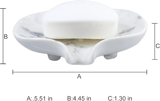 Ceramic Marble Texture Soap Dish, Self Draining Slot, Portable for Shower, Bathroom & Kitchen Sink - Image 4