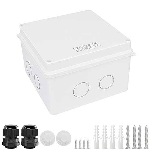 LeMotech Junction Box, Electrical Box IP65 Water Resistant Dustproof ABS Plastic Project Enclosure for Electronics White 5.9X 5.9X 3.9 inch by LeMotech