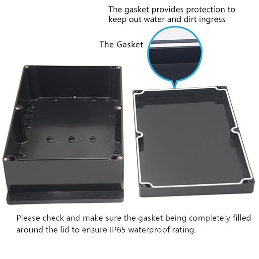 Zulkit Junction Box ABS Plastic Dustproof Waterproof IP65 Universal Electrical Boxes Project Enclosure with Fixed Ear Black 10.4 x 7.2 x 3.7 Inch (263 x 182 x 95 mm) (Pack of 1) - Image 4
