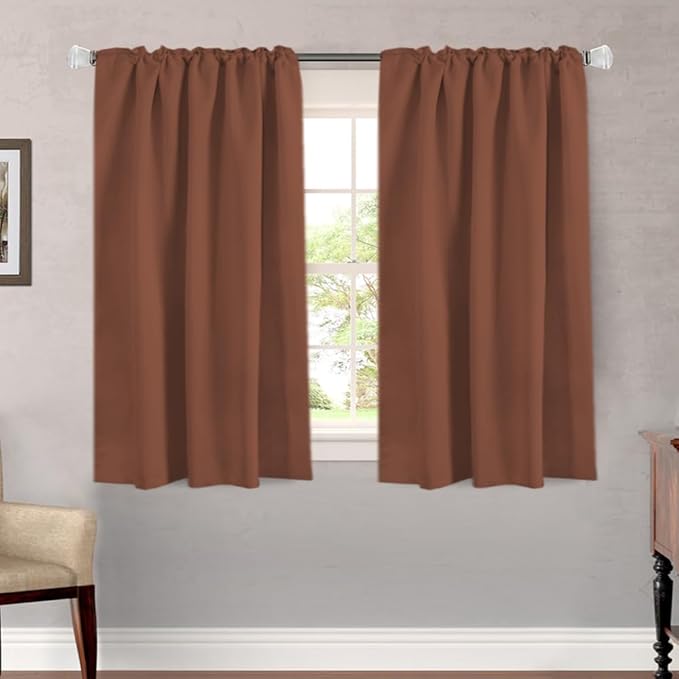 H.VERSAILTEX Blackout Curtains Thermal Insulated Window Treatment Panels Room Darkening Curtains for Bedroom Back Tab/Rod Pocket Small Window Curtains (2 Panels, Washed Spice, 52 x 54 Inch) - Image 2