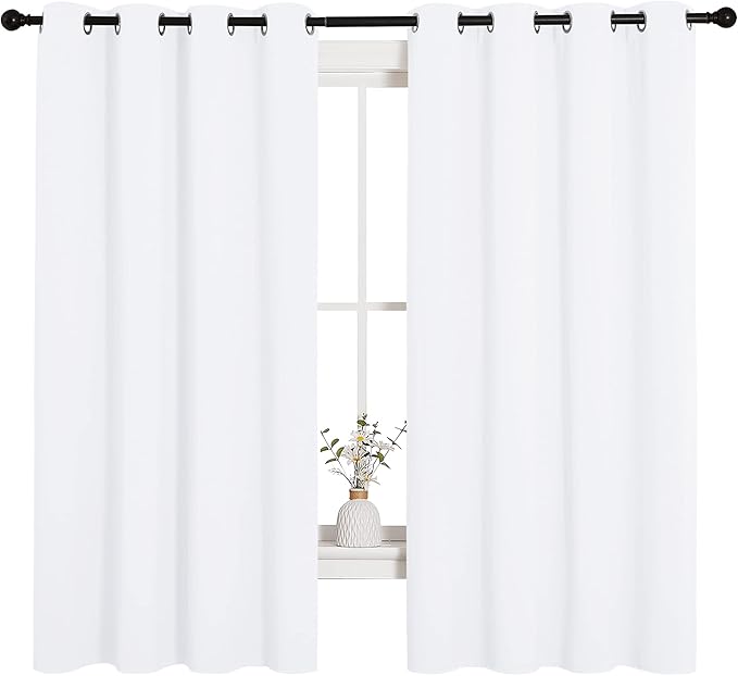 NICETOWN Draperies Curtains Panels, Blocking Out 50% Sunlight Window Treatment Curtains, Small Window Drapes for Bedroom (2 Panels, 55 by 68, White) - Image 2