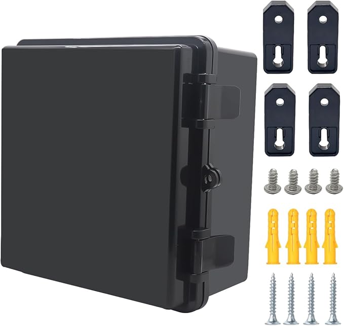 Junction Box, Hinged Black Cover IP67 Waterproof ABS Project Box with Mounting Plate Electrical Box Enclosure with Wall Bracket 8.3 x 8.3 x 4.3inch(210x210x110mm) by Otdorpatio