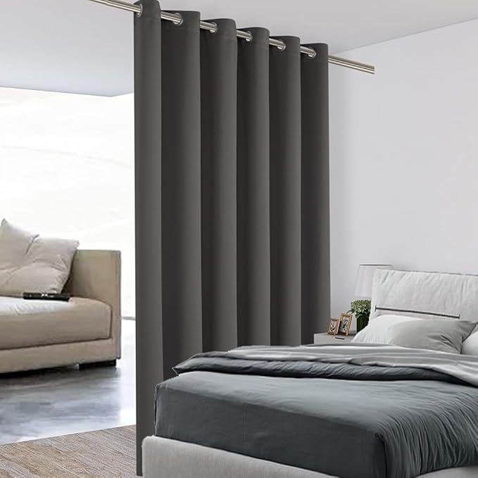 BONZER Room Divider Curtain Total Privacy Wall Grommet Thermal Insulated Wide Blackout Curtains for Bedroom Living Room, 108L x 70W Inch (9L x 5.8W ft), 1 Panel, Dark Grey by Bonzer