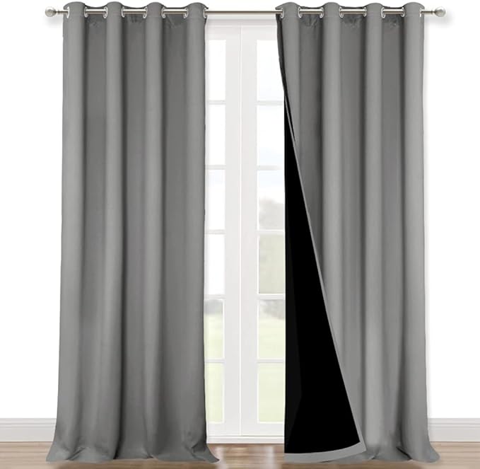 NICETOWN 100% Blackout Blinds, Laundry Room Decor Window Treatment Curtains for Large Patio Sliding Door, Thermal Insulated Silver Grey Curtains for Bedroom, Set of 2, 52 inches x 108 inches by NICETOWN