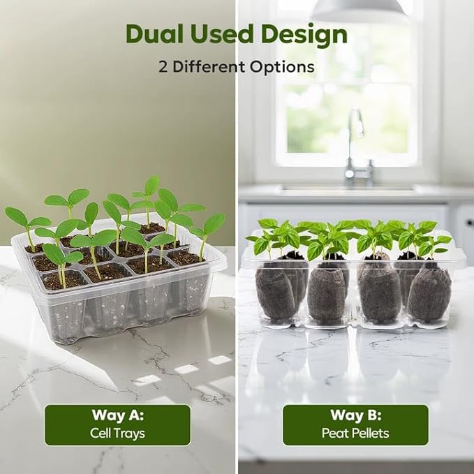 MIXC Seed Starter Kit with Grow Light, Elevated Seedling Tray Kit with Adjustable Humidity Dome and Clear Cell Tray, 12 Full Spectrum Led Beads for Seed Starting Greenhouse, 4 Pack, Transparent - Image 6