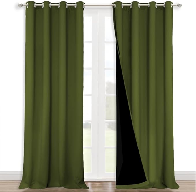 NICETOWN Full Shading Curtains for Windows, Olive Green, Pack of 2, 52 inches W x 95 inches L, Super Heavy-Duty Black Lined Blackout Curtains for Bedroom, Privacy Assured Window Treatment by NICETOWN