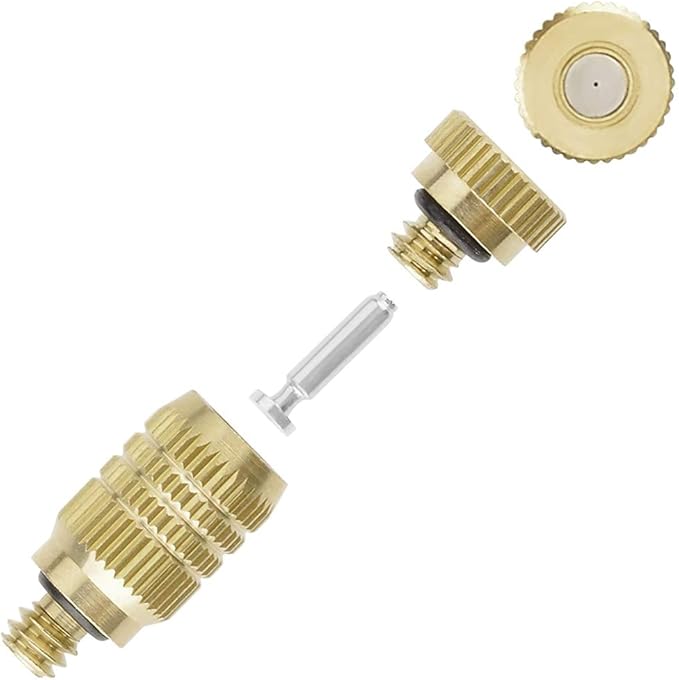 Brass Misting Nozzle, 10 Pack High Pressure Spray 10/24 UNC Outdoor Anti-drip Fogging Spray Head Misting System Tips for Landscaping Outdoor Cooling System (0.012 Orifice) - Image 2