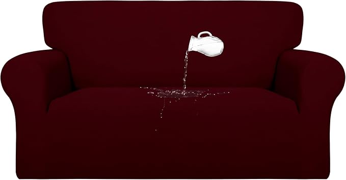 PureFit 100% Dual Waterproof Couch Cover Slipcovers for Couches and Sofas - Stretch Non Slip Fleece Sofa Covers Washable, Leakproof Furniture Protector for Kids, Pets, Dog (Loveseat, Wine) by PureFit
