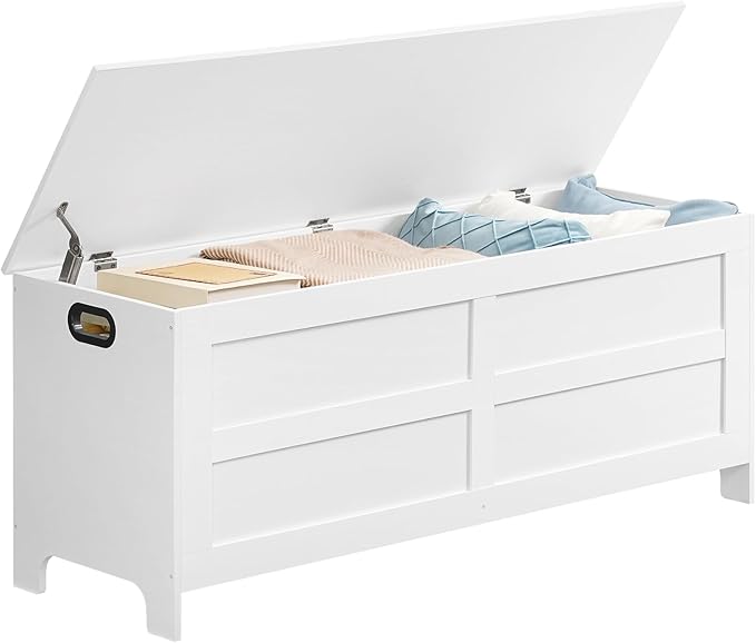Storage Chest, 47.2” Large Toy Chest, Entryway Storage Trunk, Storage Bench with Safety Hinge, Entrance Bench for Living Room, Entrance, Bedroom, White SCWT48901 - Image 8