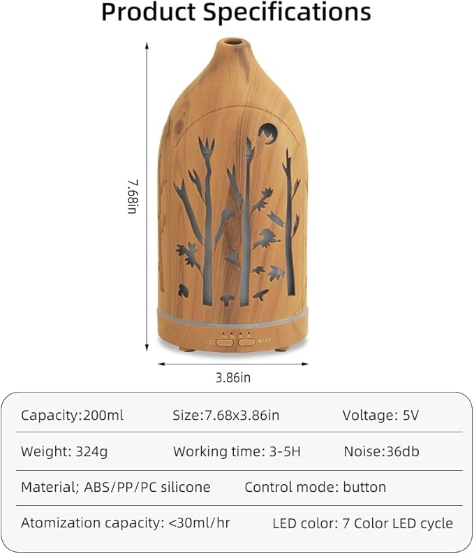 3 Essential Oil Diffuser Set,7.1''x3.5'' Aromatherapy Diffusers,Desk Humidifiers for Office,Small 200ml Humidifier with 7 LED Colors Night Lights,Waterless Auto-Off for Home Decor Gift (Tree) - Image 6