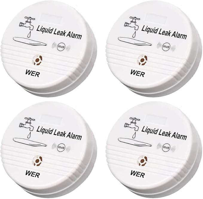 WER Water Leak Alarm Sensor, Battery Operated Leak Alert, 90dB Water Detector for Basements, Bathrooms, Laundry Rooms, Kitchens, Garages and All Office Areas (Shipped Without Battery, 4 Pack) - Image 9