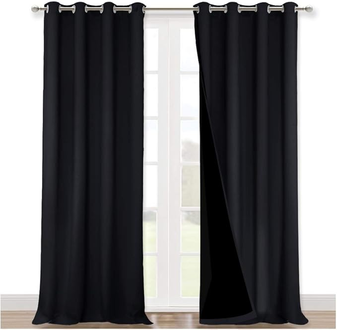 NICETOWN Extra Long Truly Blackout Drapes for Hall and Villa, 52-inch Width Each Panel, 120-inch Length, Black, 2 Pieces, 100% Blackout Window Curtain Panels with Black Lined for Night Shift Worker - Image 2